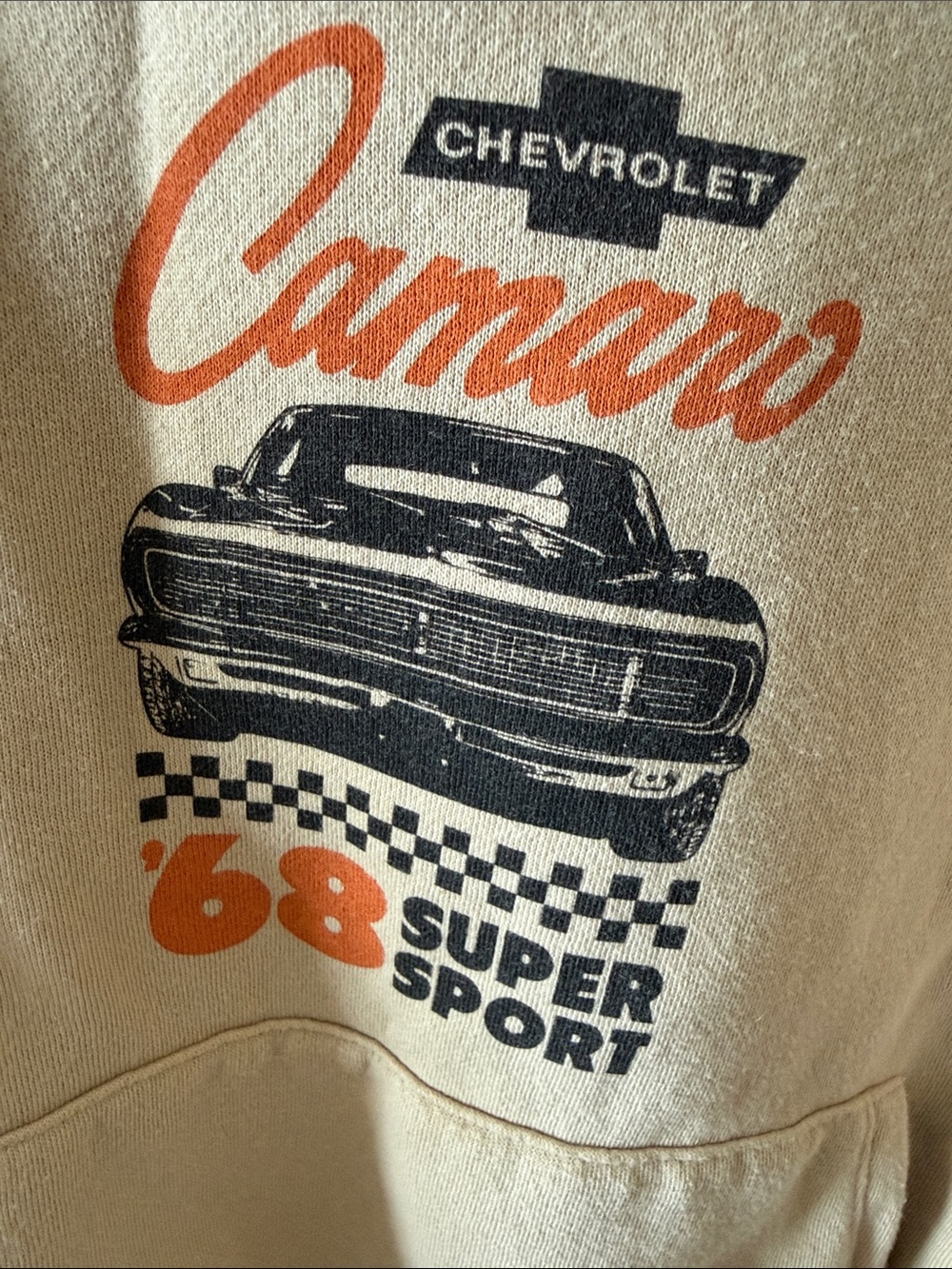Chevrolet Camaro '68 Kids Beige Hoodie - Pullover Sweatshirt - Picture 3 of 5